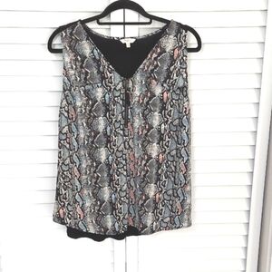 Candies Top, XL, Sleeveless Snakeskin Print Front, Soft Stretch on Back, Blue